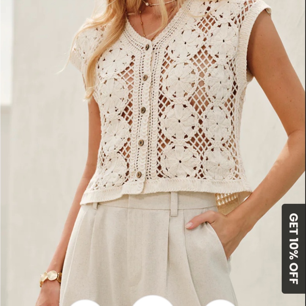 Commense Cream Cardigan with Cropped Open Knit Design